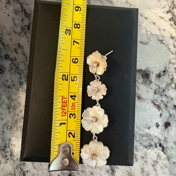 Sterling silver Mother of Pearl and CZ dangle earrings stamped 925 sterling - Picture 4 of 4